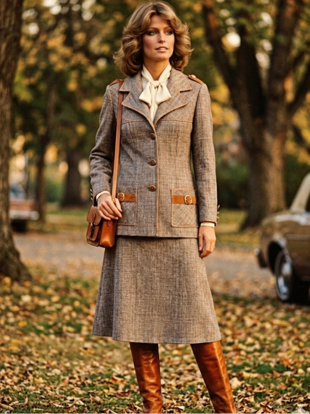 Vintage Lilli Ann military style tweed wool skirt set S